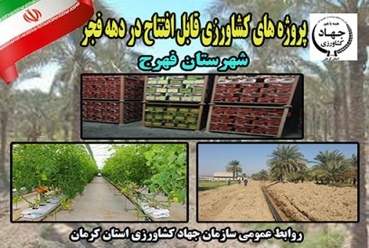 چهار طرح کشاورزی شهرستان فهرج در ایام الله دهه فجر به بهره برداری می رسد