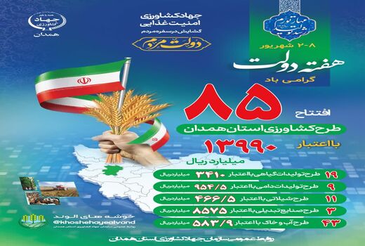افتتاح 85 طرح کشاورزی هم‌زمان با هفته دولت