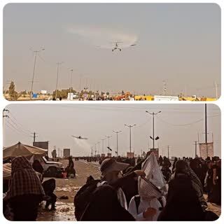 آب و گلاب پاشی زائرین ابا عبدالله الحسین (ع) توسط شرکت خدمات هواپیمایی ویژه 