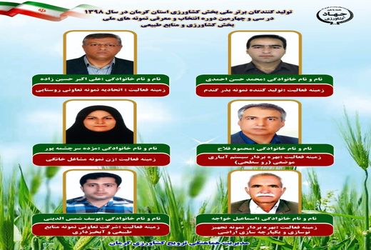 معرفی 6 کشاورز نمونه استان کرمان در سی و چهارمین مراسم معرفی نمونه‌های بخش کشاورزی