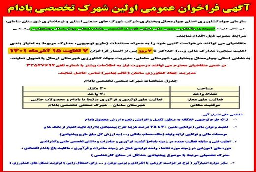 زمین‌های نخستین شهرک تخصصی بادام سامان آماده واگذاری شد